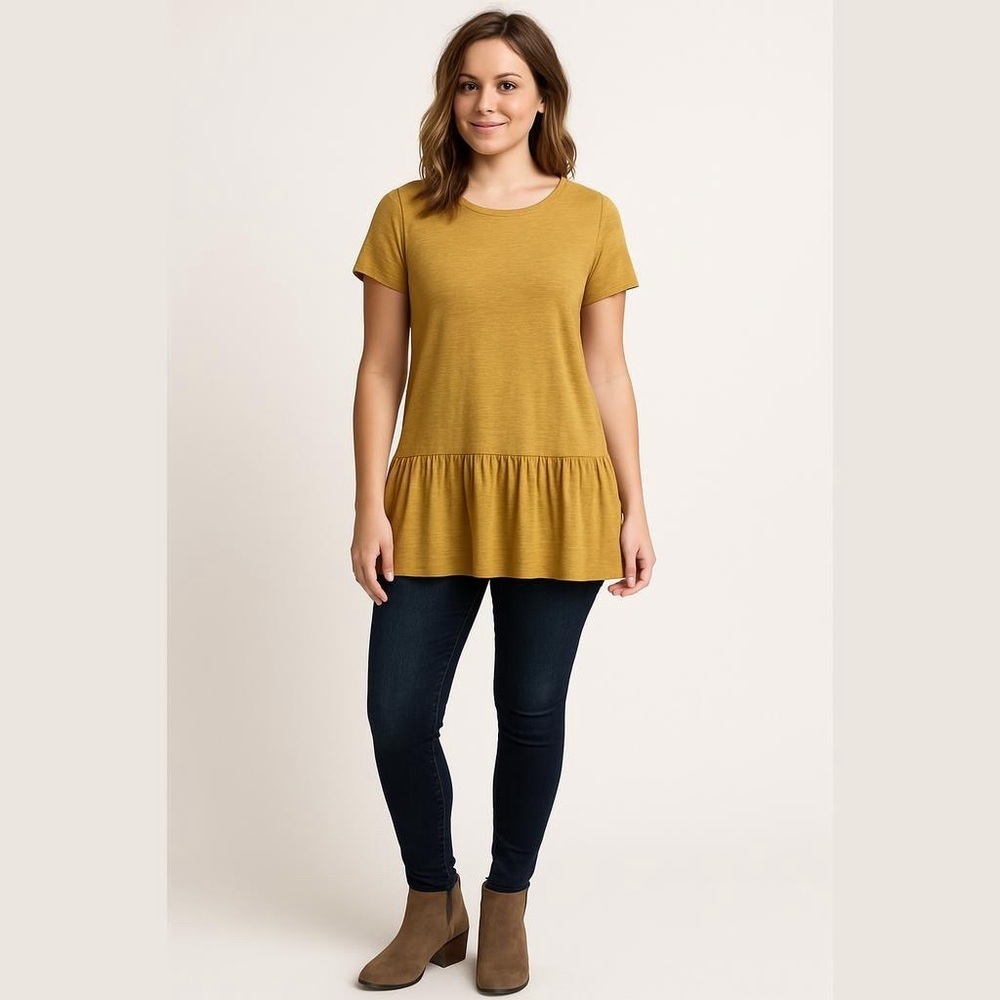 d&co Naturals Mustard Yellow Ruffle Top Size XXS Short Sleeve Natural Materials